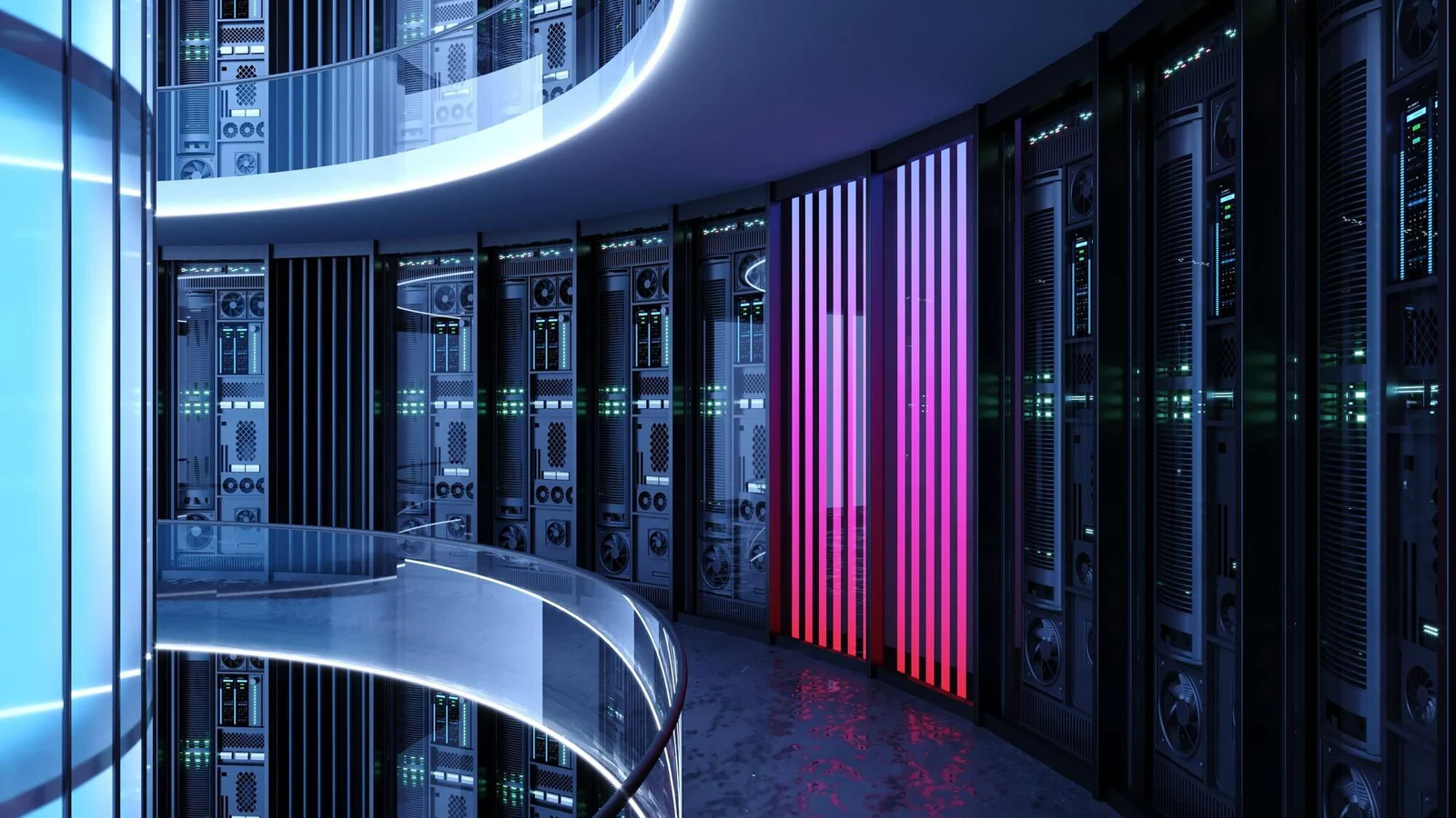 Modernt datacenter med serverrack som illustration till OpenAI och Firmus nya AI-kapacitet i Malaysia