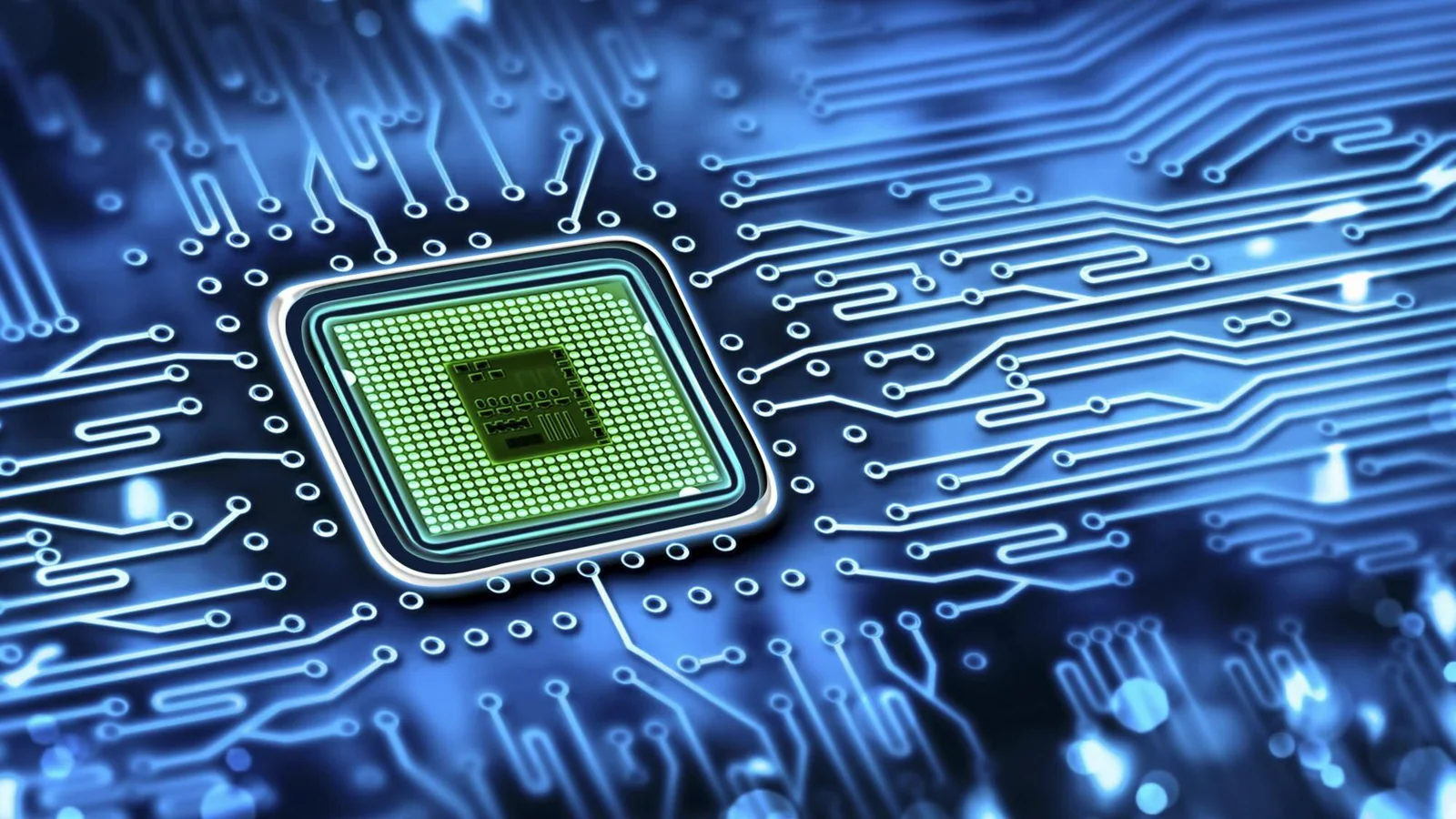 Illustrationsbild av elektroniskt kretskort och mikrochip för en artikel om Analog Devices köp av Alif Semiconductor