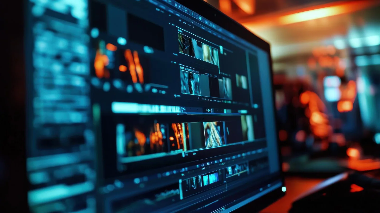 Videoredigering med flera klipp i en digital tidslinje som illustration till Reuters och CuttingRooms MCP-integration