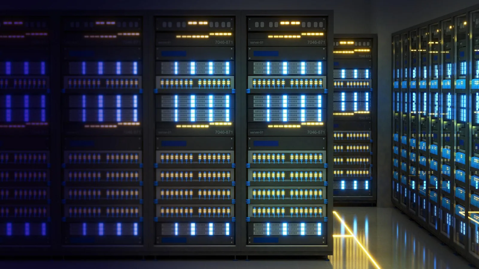 Illustrationsbild av serverrack i datacenter för artikel om Wistrons AI-serverexpansion