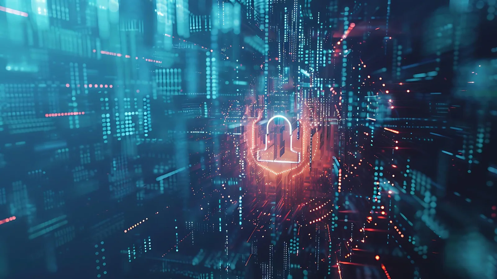 Illustrationsbild av digitalt nätverk och säkerhetslås för artikel om OpenAI:s AI-agentincident och EU-rapportering