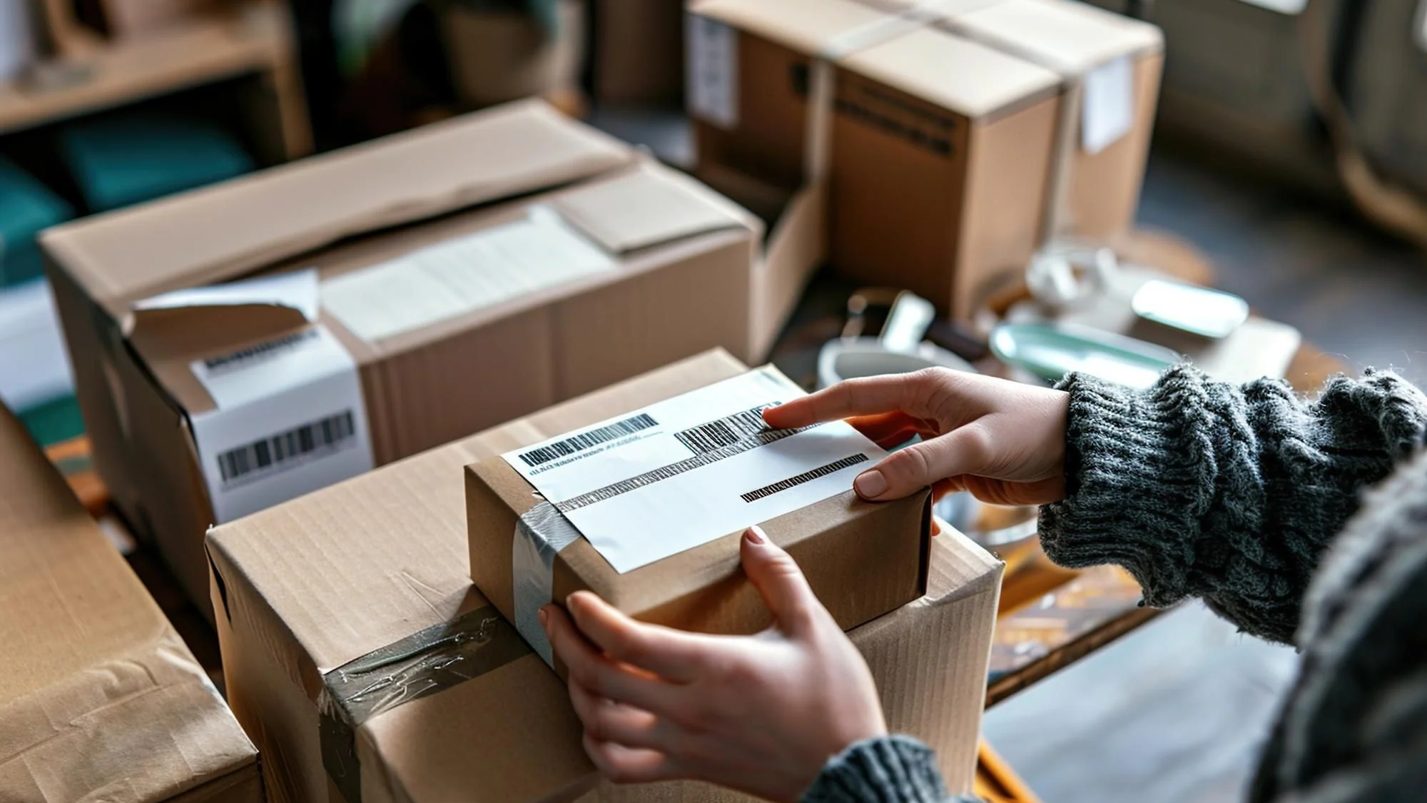 Kund packar en e-handelsbeställning för retur med returetikett