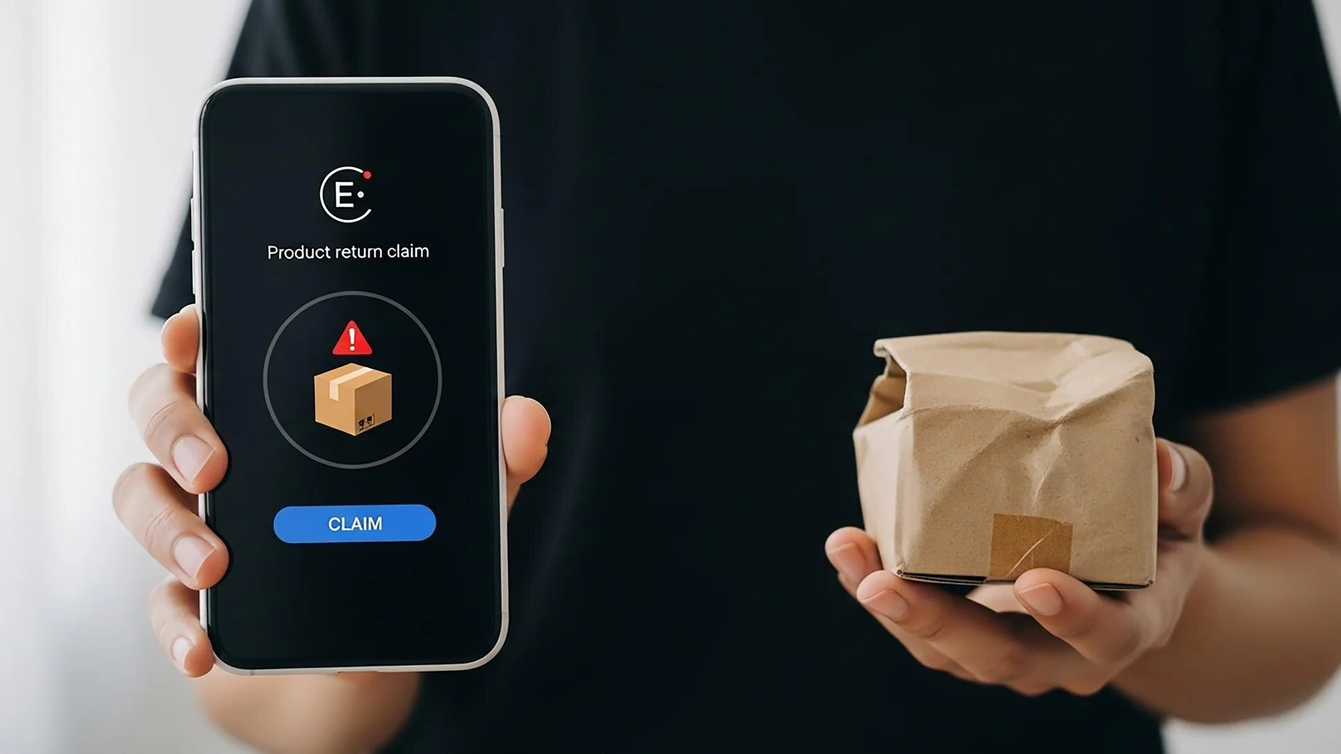 Kund använder mobilapp för att returnera en produkt med paket