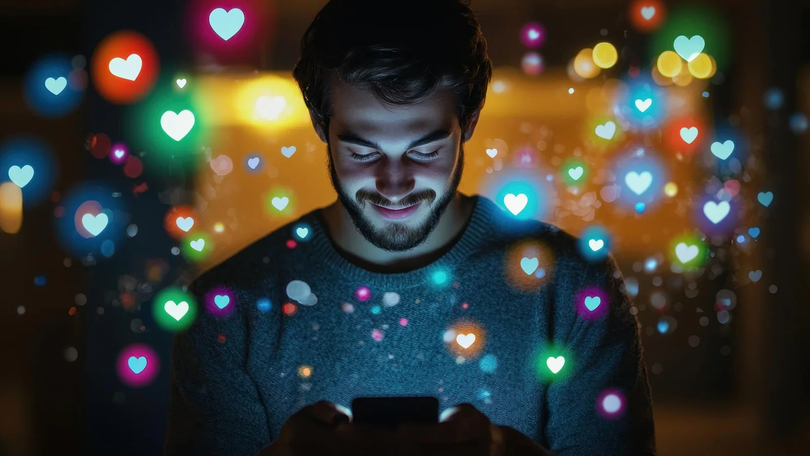 Person scrollar i en smartphone med reaktionsikoner som illustration till debatten om sociala mediers design