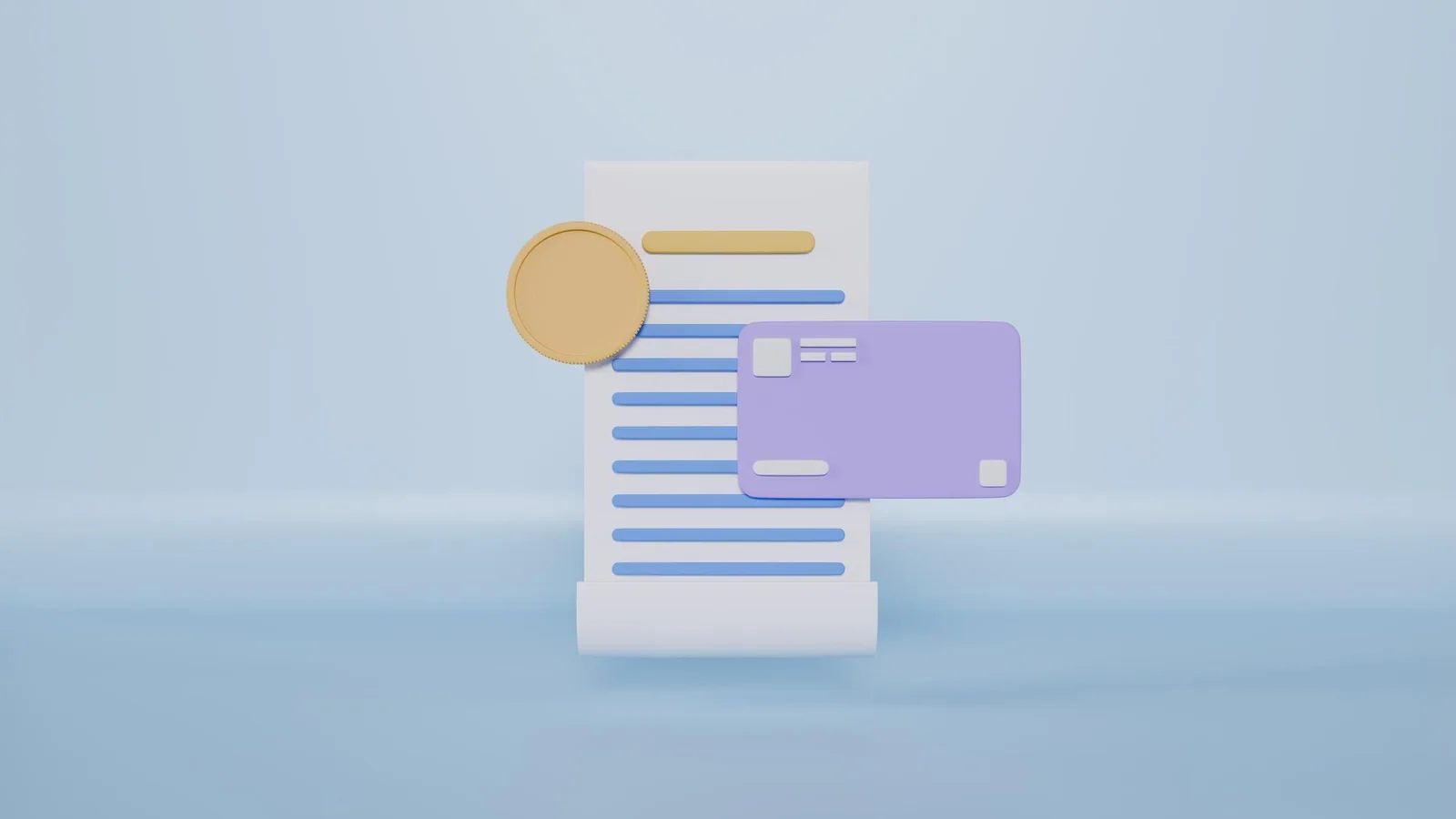Betalningskvitto, mynt och bankkort som illustration till reklamation utan originalkvitto