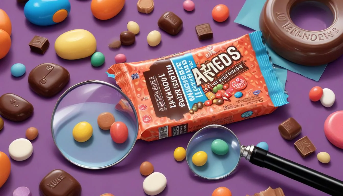 Godis och choklad bredvid en ingrediensetikett som illustrerar kontroll av allergener