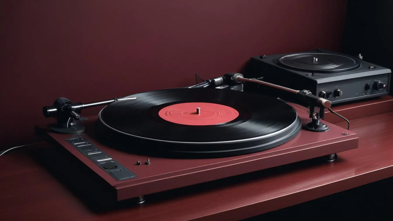 Två vinylskivor vid en skivspelare – illustration till Requiem For A Village på dubbelvinyl
